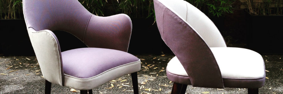 Midcentury armchairs reupholstered Designersguild cotton fabric